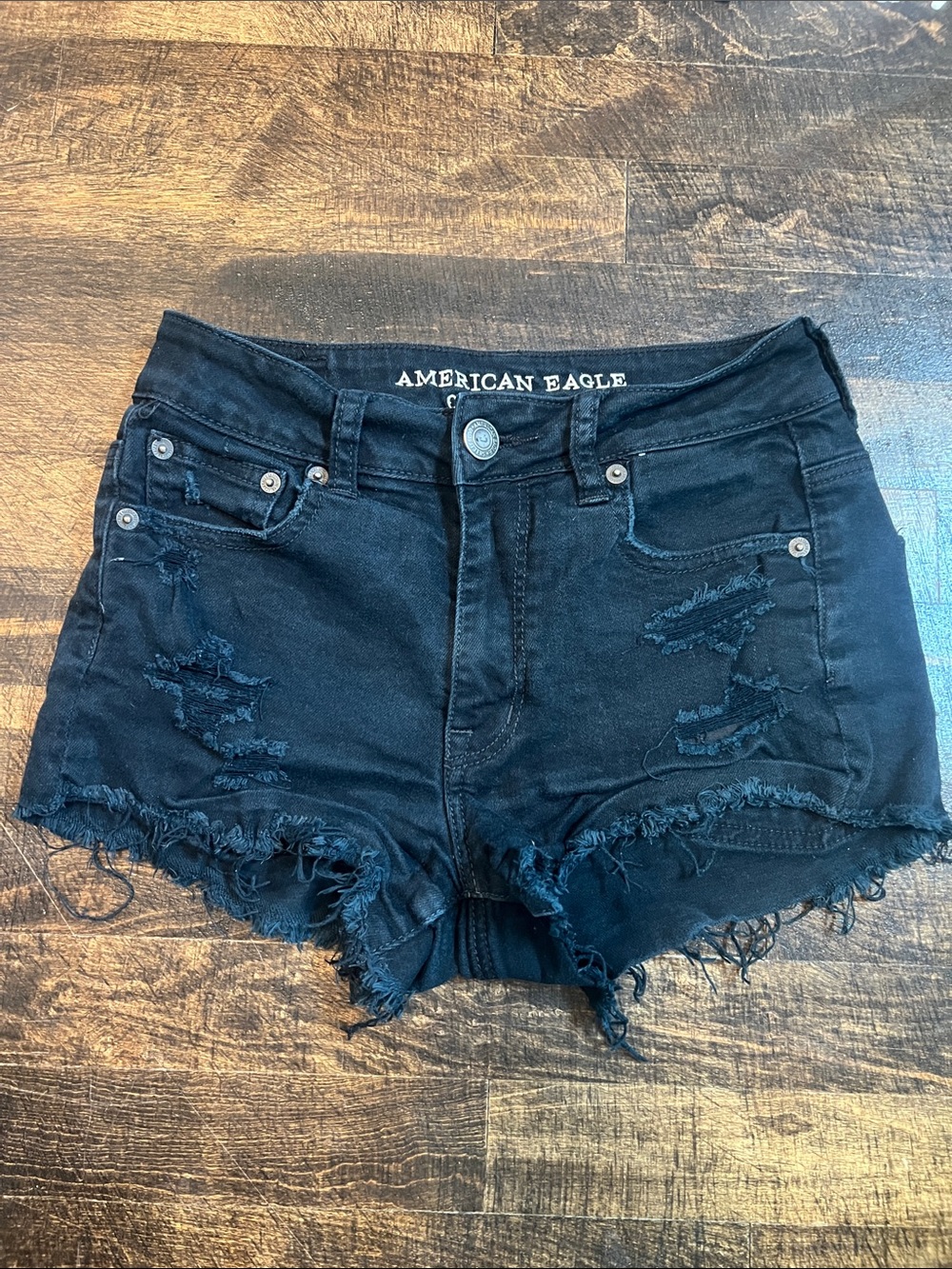 American Eagle Outfitters Black Distressed Cutoff Jean Shorts